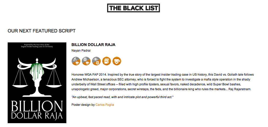Billion Dollar Raja Featured By The Black List